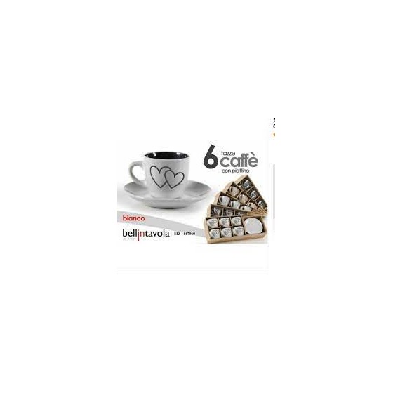 SET 6 TAZZINE Caffe\' Con Piattino Tazze In Ceramica Cuori