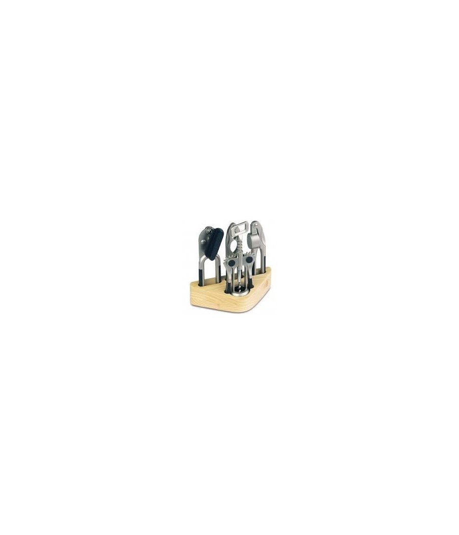 UTENSILI CUCINA SET 5 PEZZI PREMIAGLIO TIRATAPPI SCHIACCIA NOCI APRI SCATOLE BASE LEGNO